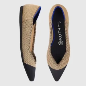 Retired Rothy's Dune Cap Toe The Point Flats Beige Blue Size 8.5