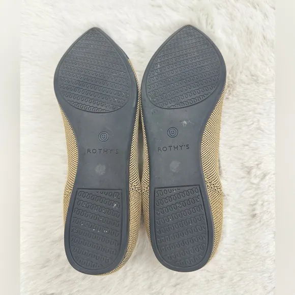 Retired Rothy's Dune Cap Toe The Point Flats Beige Blue Size 8.5