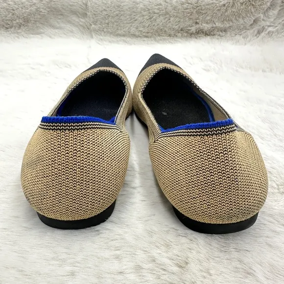 Retired Rothy's Dune Cap Toe The Point Flats Beige Blue Size 8.5