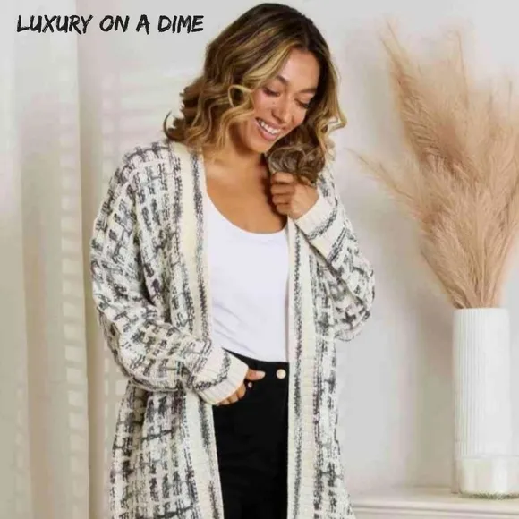 Retro Knit Fringe Hem Longline Duster Sweater Cardigan Minimalist White Black