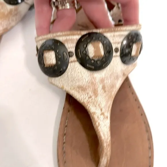 REVOLVExMatisse Ringo Leather Distressed Concho Thong Sandals distressed white 8