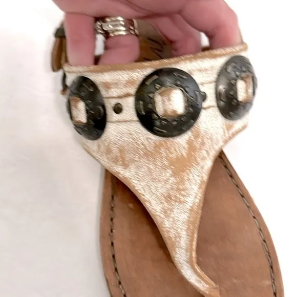 REVOLVExMatisse Ringo Leather Distressed Concho Thong Sandals distressed white 8