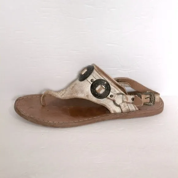 REVOLVExMatisse Ringo Leather Distressed Concho Thong Sandals distressed white 8