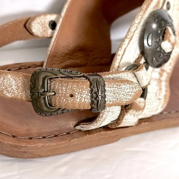REVOLVExMatisse Ringo Leather Distressed Concho Thong Sandals distressed white 8
