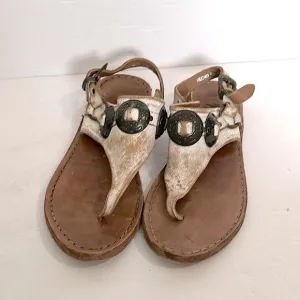REVOLVExMatisse Ringo Leather Distressed Concho Thong Sandals distressed white 8