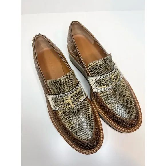 Robert Clergerie Snakeskin Loafers, Size 38.5