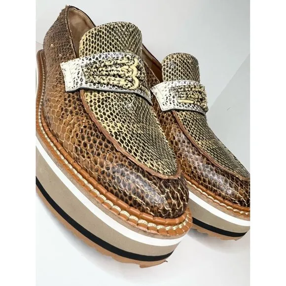 Robert Clergerie Snakeskin Loafers, Size 38.5
