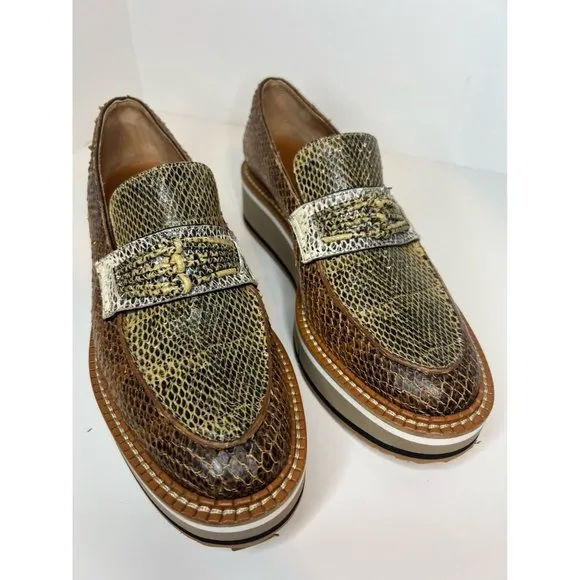 Robert Clergerie Snakeskin Loafers, Size 38.5