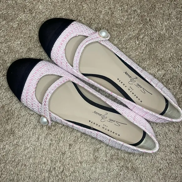 Roberto Festa for Sesto Meucci Pink and Black Tweed Ballerina Flats