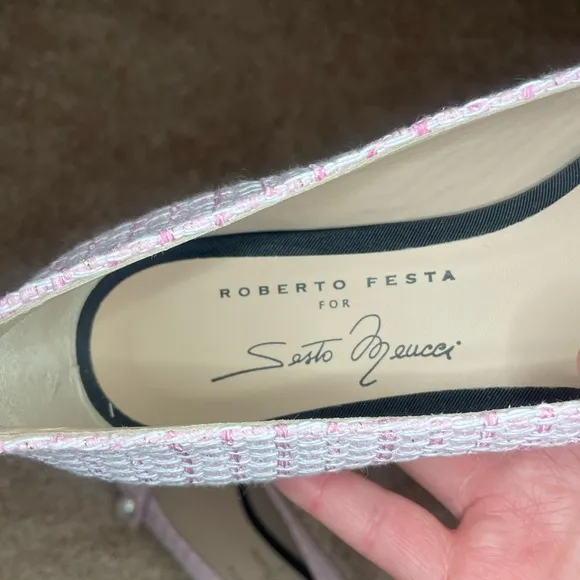 Roberto Festa for Sesto Meucci Pink and Black Tweed Ballerina Flats