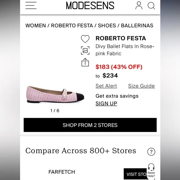 Roberto Festa for Sesto Meucci Pink and Black Tweed Ballerina Flats