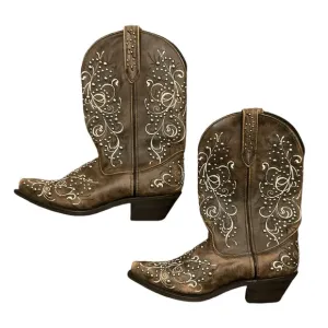 Rockin Country VTG Studded Brown Leather Cowboy Western Boots Shoes sz 8.5, NEW