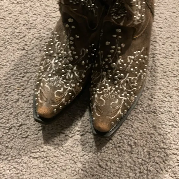 Rockin Country VTG Studded Brown Leather Cowboy Western Boots Shoes sz 8.5, NEW
