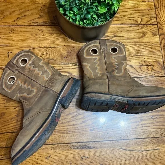Rocky Kids 4.5 Original Ride Branson Brown Leather Western Work Boots 3575.