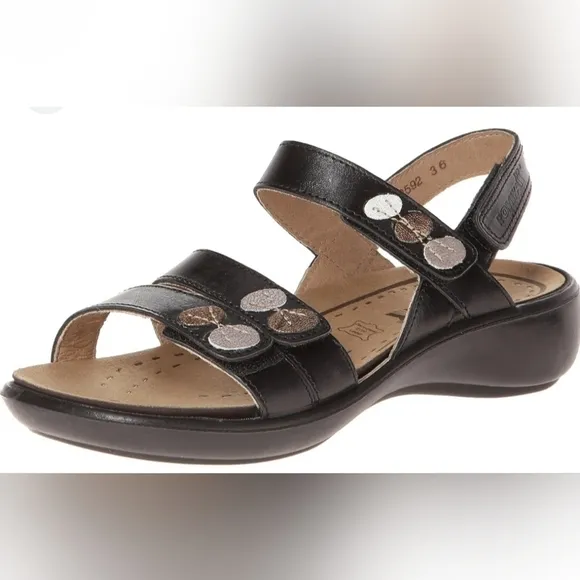 Romika Ibiza 55 Black Leather Sandals 38 / 7-7.5 NWOT