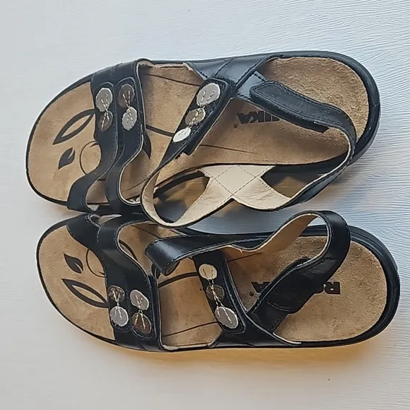 Romika Ibiza 55 Black Leather Sandals 38 / 7-7.5 NWOT