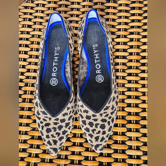Rothy's &quot;The Point&quot; Retired Leopard Black Tan Loafer Flats Womens 7.5 Rare