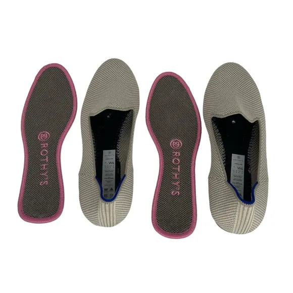 Rothy’s Beige The Loafers Double Stitch Knit Fabric Flats Slip On Shoes Size 6