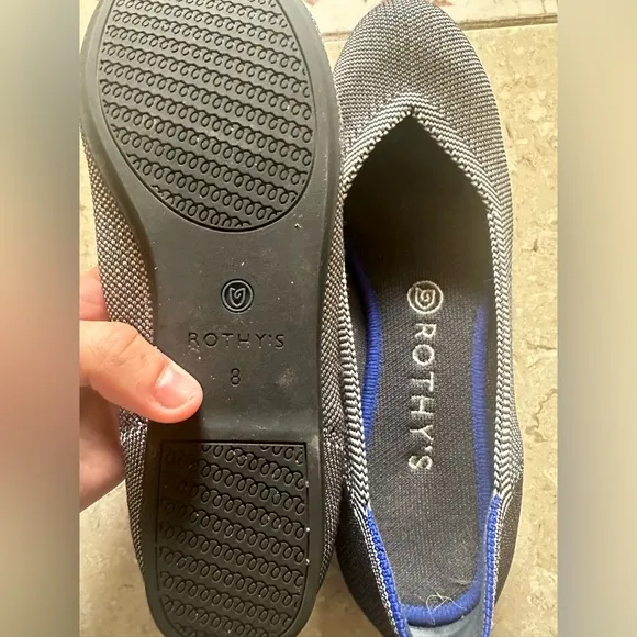 Rothy’s BirdsEye Black Grey Round Toe Flats Womens size 8