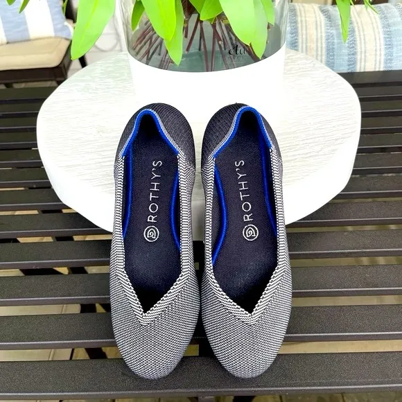 Rothy’s BirdsEye Black Grey Round Toe Flats Womens size 8