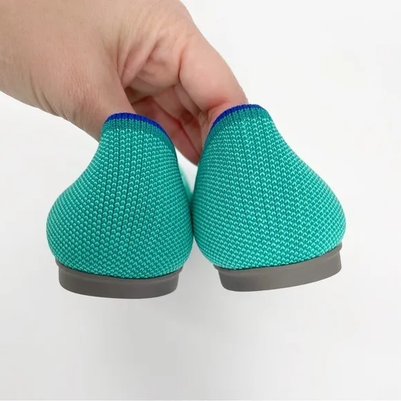 Rothy's Calypso Aqua Blue Round Toe Ballet Flats Green Teal Light Stripe Shoes