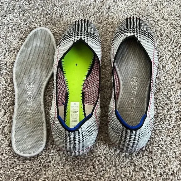 Rothy's Cream Glen Plaid Round Toe Flats