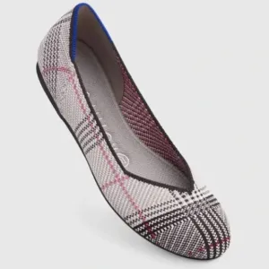 Rothy's Cream Glen Plaid Round Toe Flats