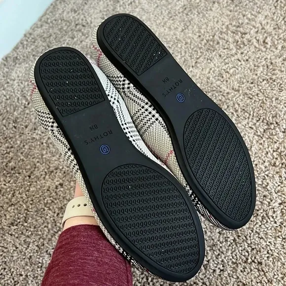 Rothy's Cream Glen Plaid Round Toe Flats