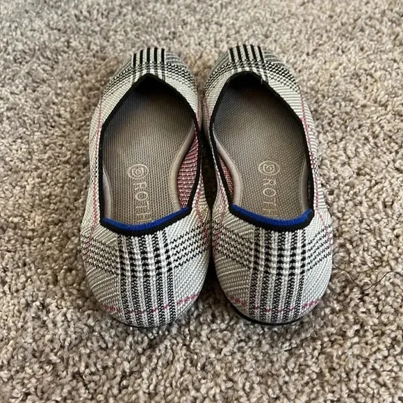 Rothy's Cream Glen Plaid Round Toe Flats