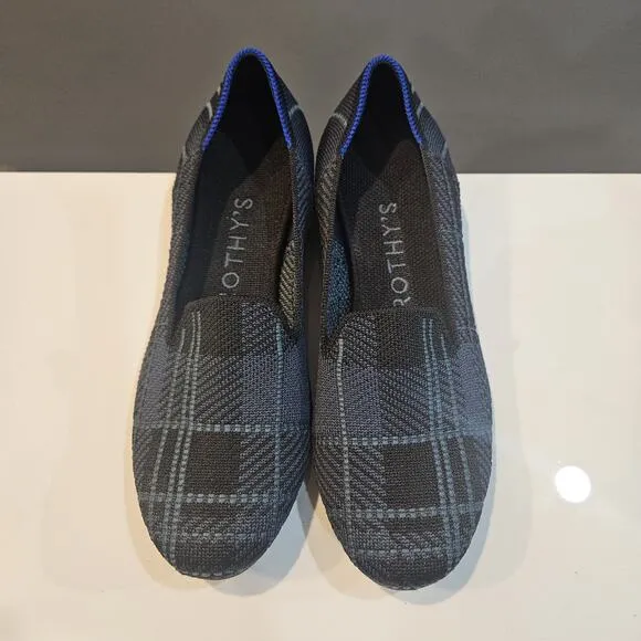 Rothys Flats Shoes Womens Size 7 Plaid Blue Loafers Slip On