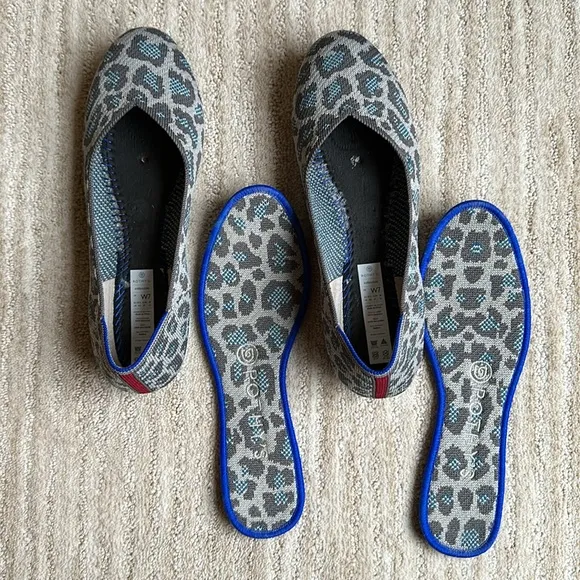 Rothy’s Gray Spotted Leopard Cheetah Round Toe Flats Retire Limited Edition Sz 7
