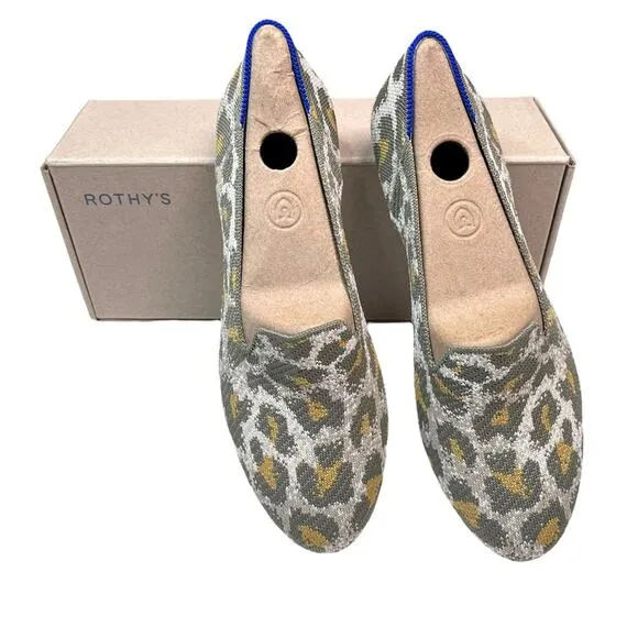 Rothy’s Green Smoke Spot Retired Print Loafer Slip On Flats Leopard Print 8.5