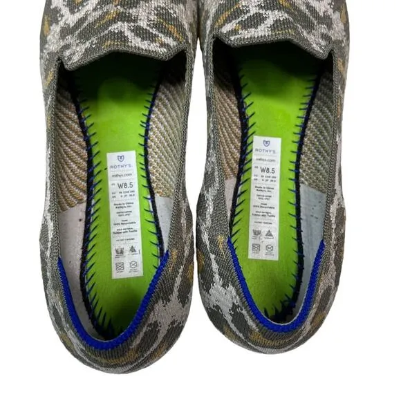 Rothy’s Green Smoke Spot Retired Print Loafer Slip On Flats Leopard Print 8.5