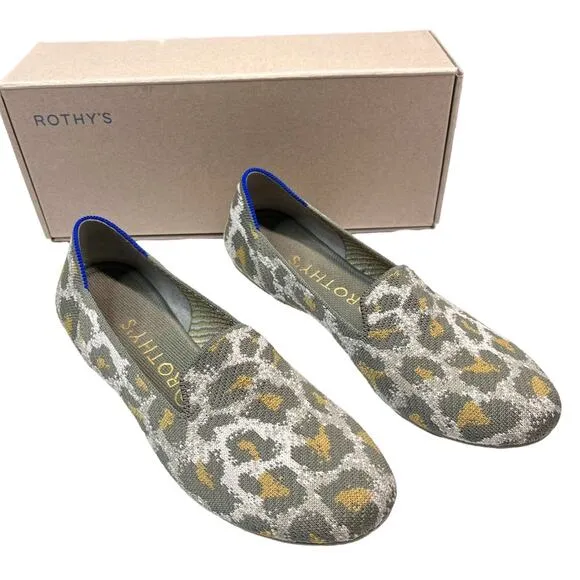 Rothy’s Green Smoke Spot Retired Print Loafer Slip On Flats Leopard Print 8.5