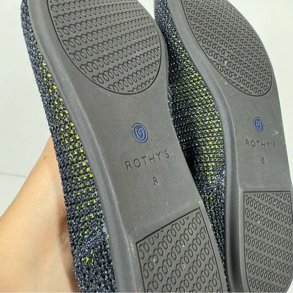 Rothy’s Metallic Lattice Stitch Loafers Navy Blue Green Limited Edition Rare 8