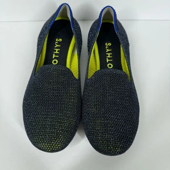 Rothy’s Metallic Lattice Stitch Loafers Navy Blue Green Limited Edition Rare 8