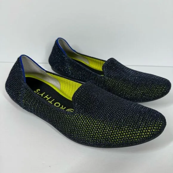 Rothy’s Metallic Lattice Stitch Loafers Navy Blue Green Limited Edition Rare 8