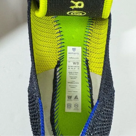 Rothy’s Metallic Lattice Stitch Loafers Navy Blue Green Limited Edition Rare 8