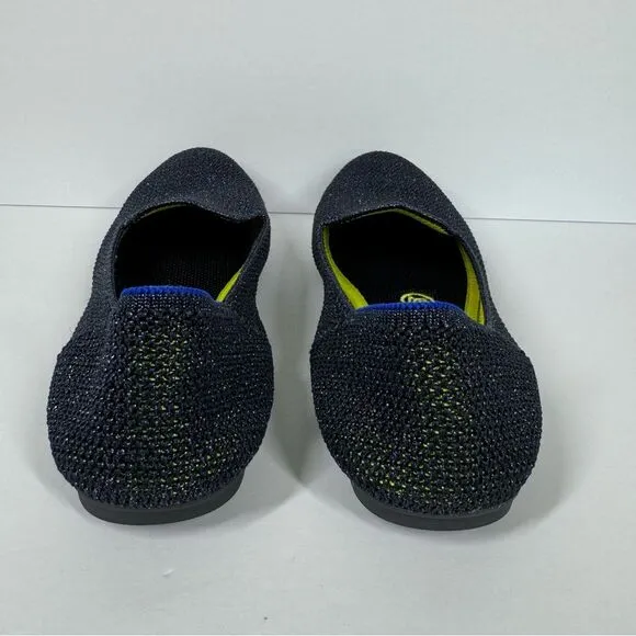 Rothy’s Metallic Lattice Stitch Loafers Navy Blue Green Limited Edition Rare 8
