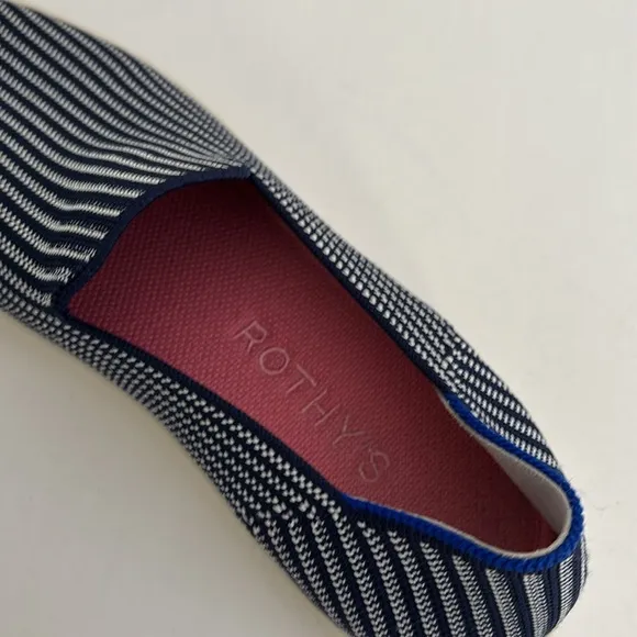 Rothy’s Navy Blue White Striped Slip On Comfort Sneakers Travel Women’s Size 9