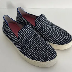 Rothy’s Navy Blue White Striped Slip On Comfort Sneakers Travel Women’s Size 9