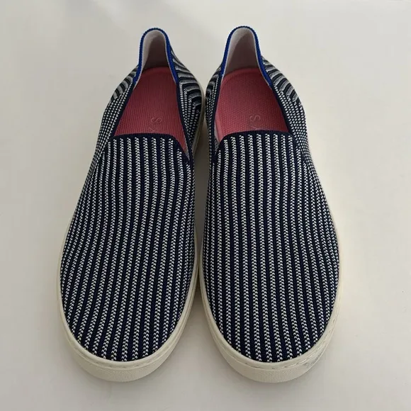 Rothy’s Navy Blue White Striped Slip On Comfort Sneakers Travel Women’s Size 9