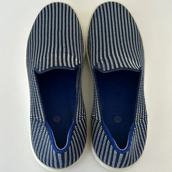 Rothy's Navy Striped Slip-on Sneakers Riviera Pinstripe size 9