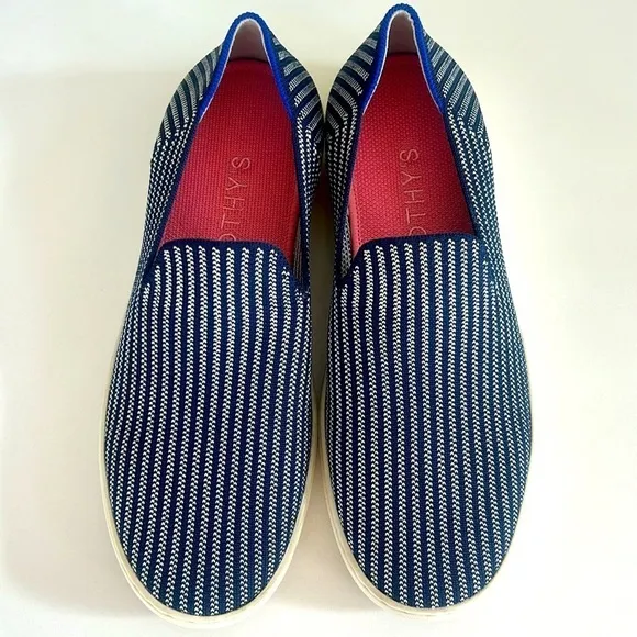 Rothy's Navy Striped Slip-on Sneakers Riviera Pinstripe size 9
