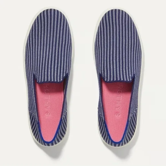Rothy's Navy Striped Slip-on Sneakers Riviera Pinstripe size 9