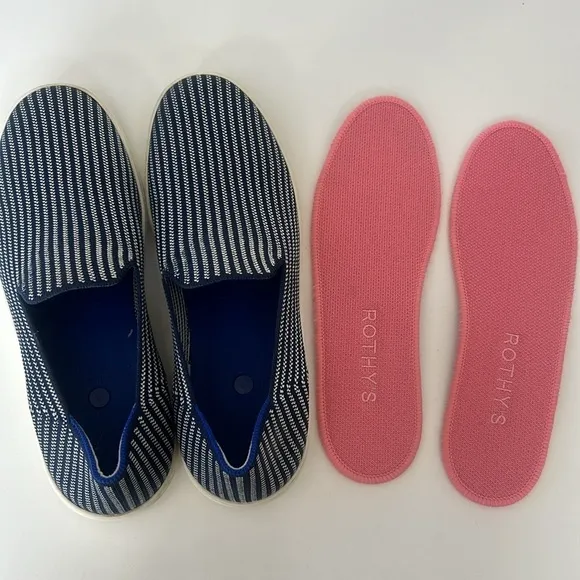 Rothy's Navy Striped Slip-on Sneakers Riviera Pinstripe size 9