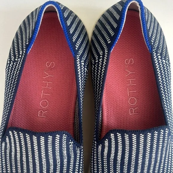 Rothy's Navy Striped Slip-on Sneakers Riviera Pinstripe size 9