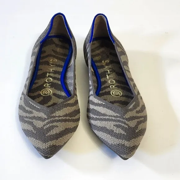 Rothys Pointy Toe Zebra Print Flats