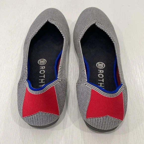 Rothy’s shale cherry red ribbon stripe ballet flats size 9