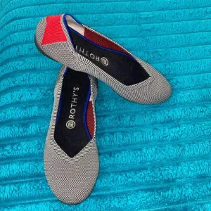 Rothy’s shale cherry red ribbon stripe ballet flats size 9